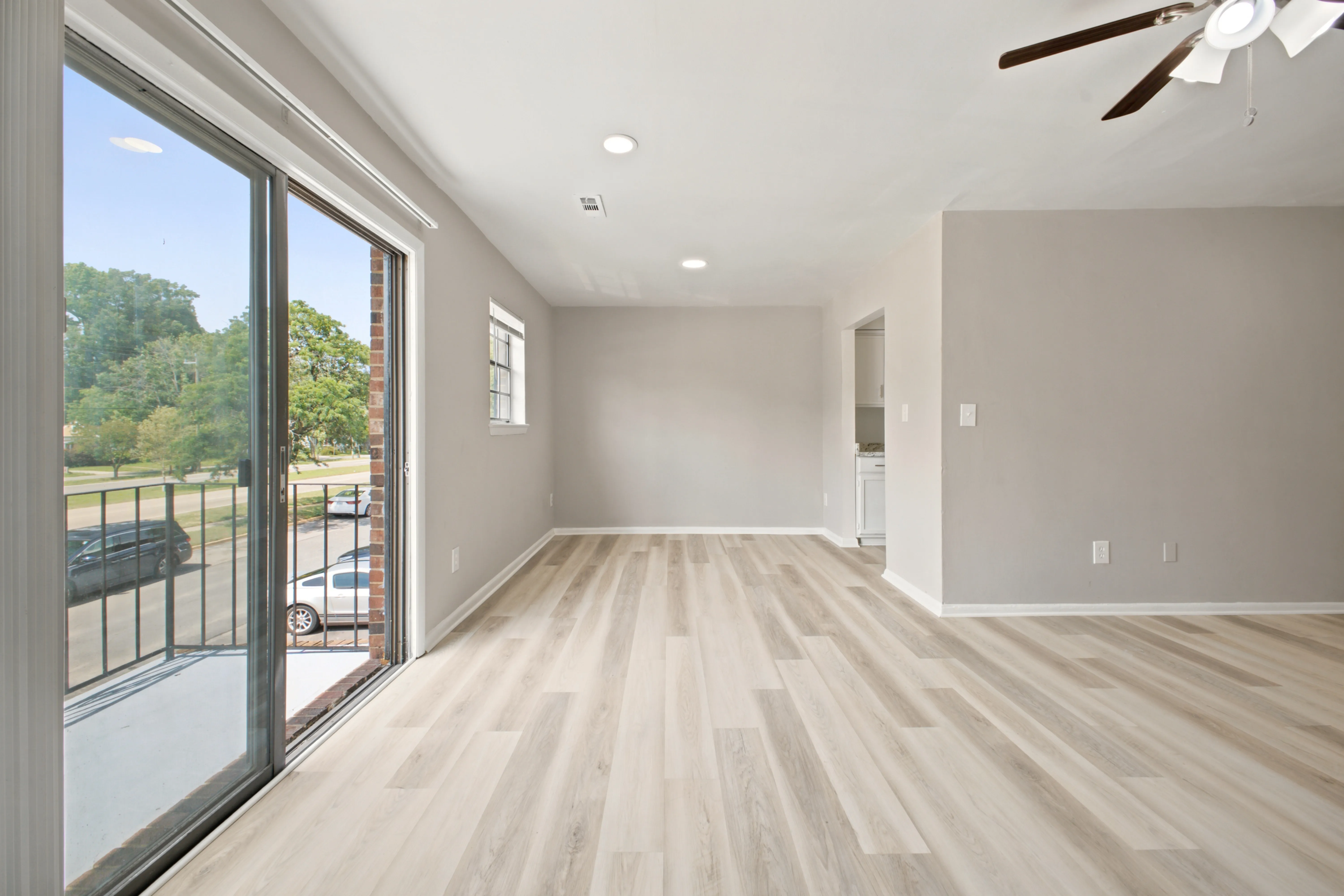 Living room with sliding doors to the balcony